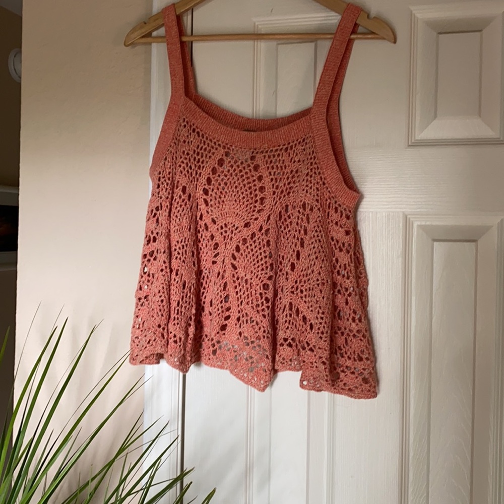 Free people Cropped Crochet Orange Coral Tank S